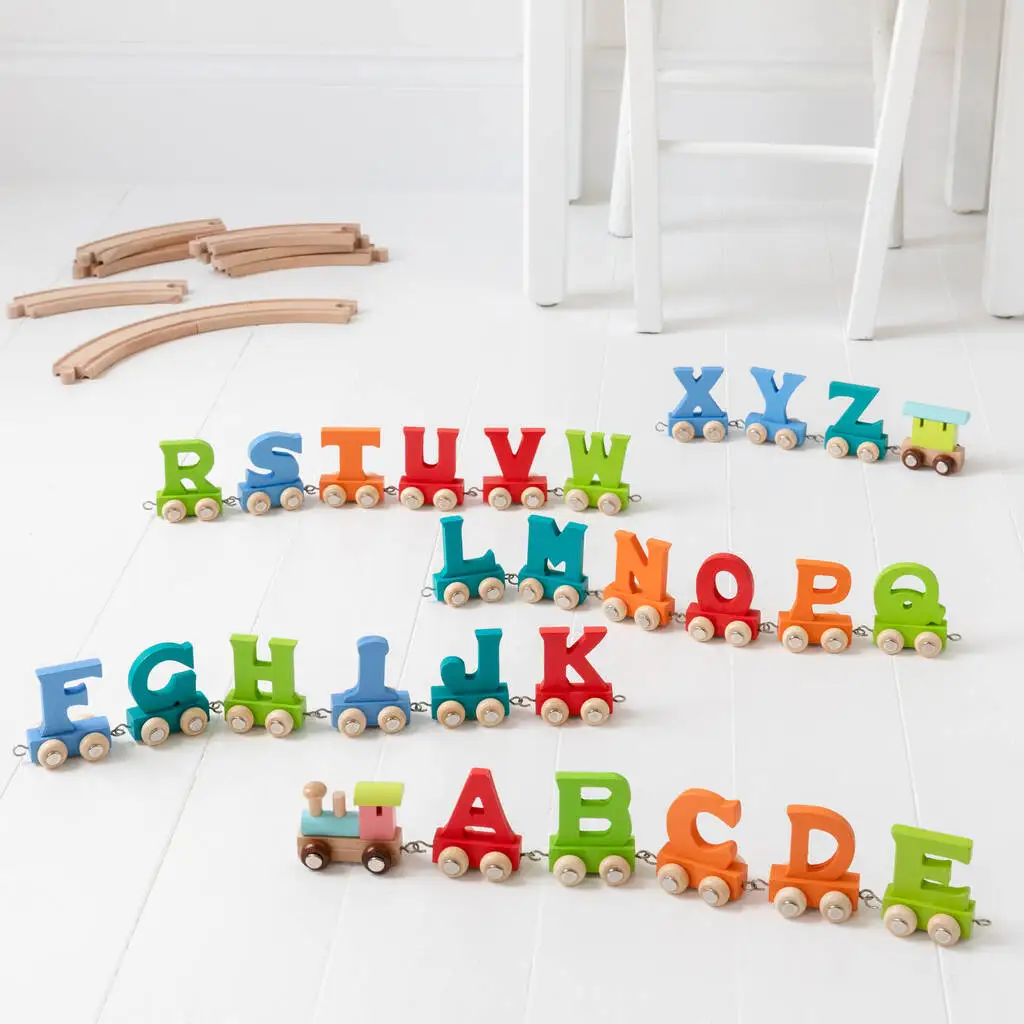 Educational Boys Kids Toy Trains Child ABC Letters Spelling Wooden Magnet Toys Toddler Alphabet Train Vehicle Car