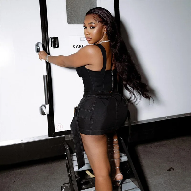 Good Quality Fashion Simple Sleeveless Sexy Top Skirt Two Piece Set For Women