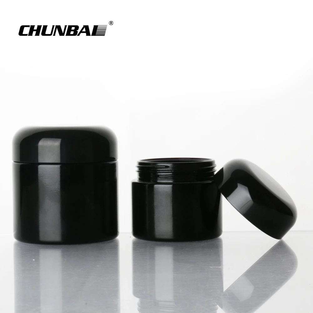 Wholesale Cheap 2oz 4oz body butter UV luxury Custom Packaging Supplier Sets Unique Round Black Cosmetic Glass Jars with Lids