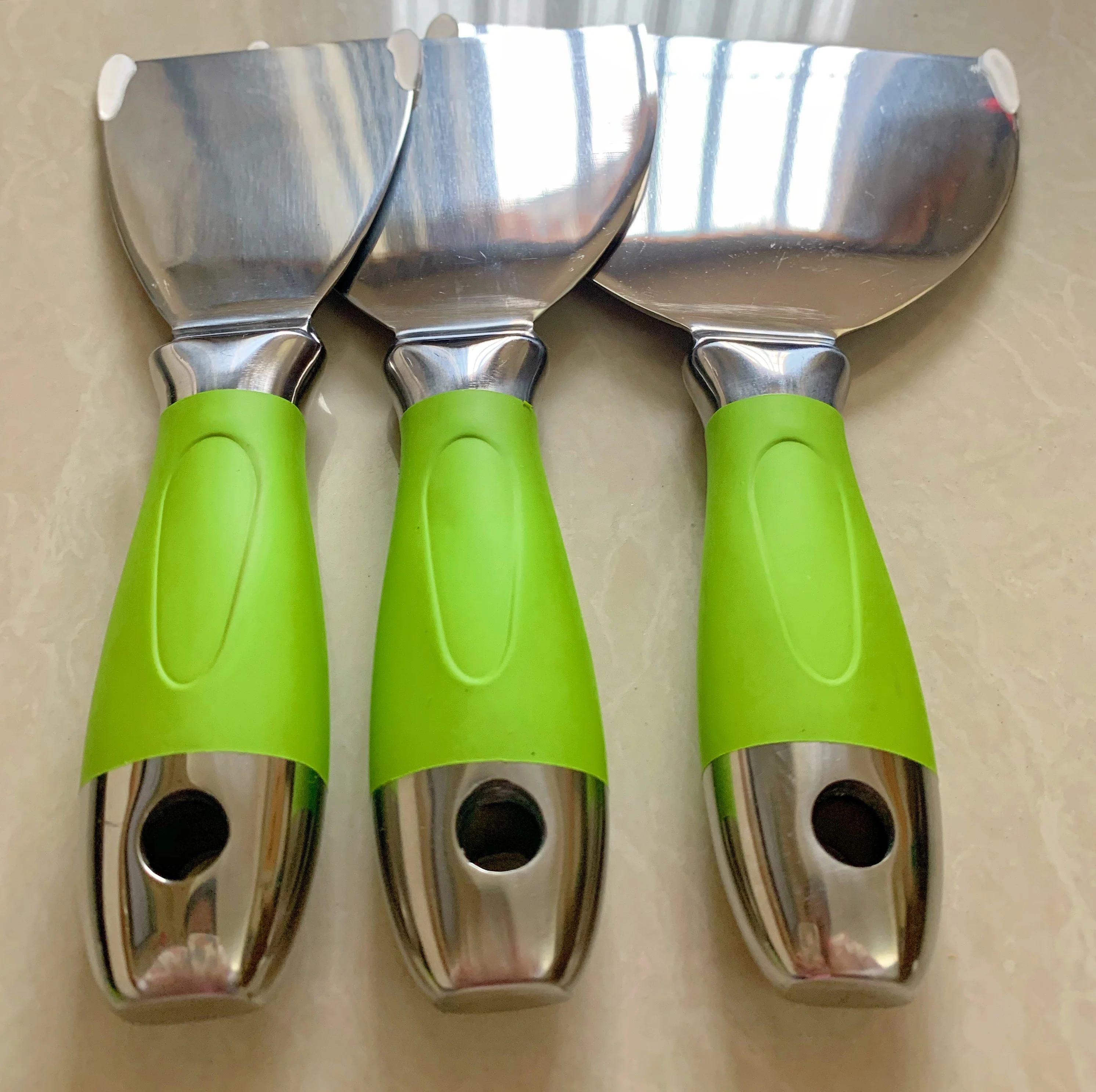 decoration scraper stainless steel with soft rubber handle mirror polishing blade putty knife