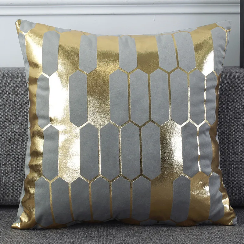 Wholesale Pillow Cover Luxury Sofa Pillow Case Nordic Velvet Geometry Gold foil Cushion Cover Home Decor