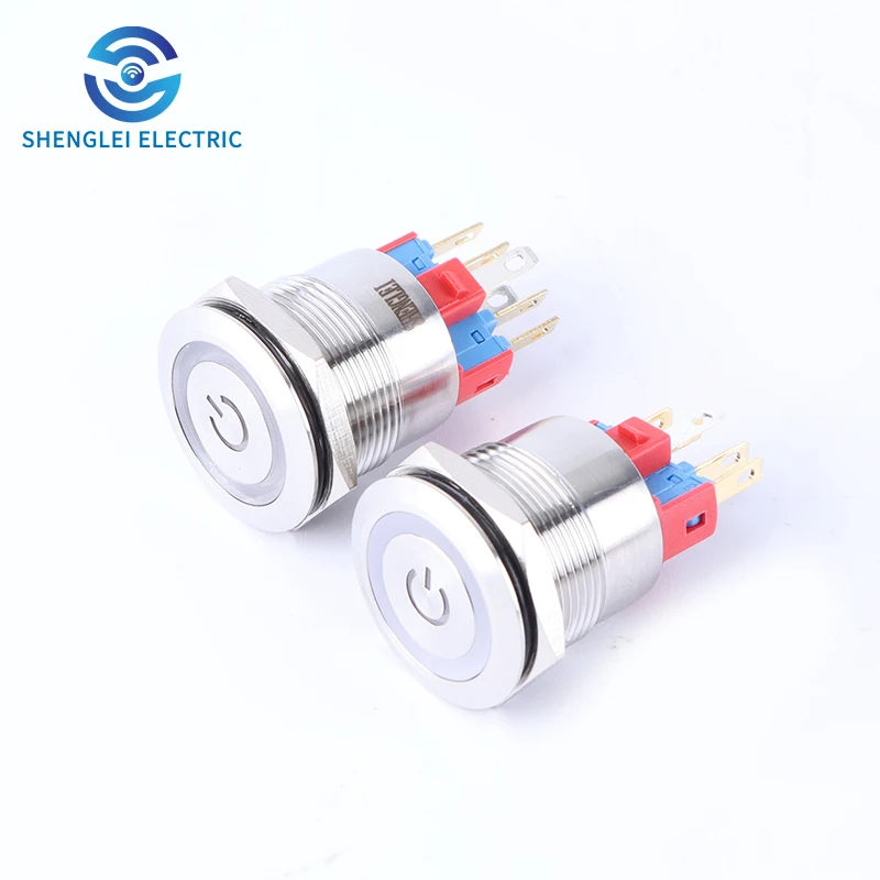SHENGLEI 22mm 2 TYPE Ring Power Symbol Led 6 pinwaterproof illuminated anti-vandal metal push button switch