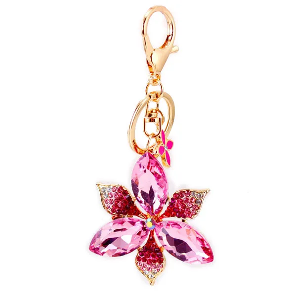 Crystal Flower Keychain Glittering Big Full Rhinestone Alloy Key Chain Holder For Women Girl Car Bag Accessories Fashion Keyring