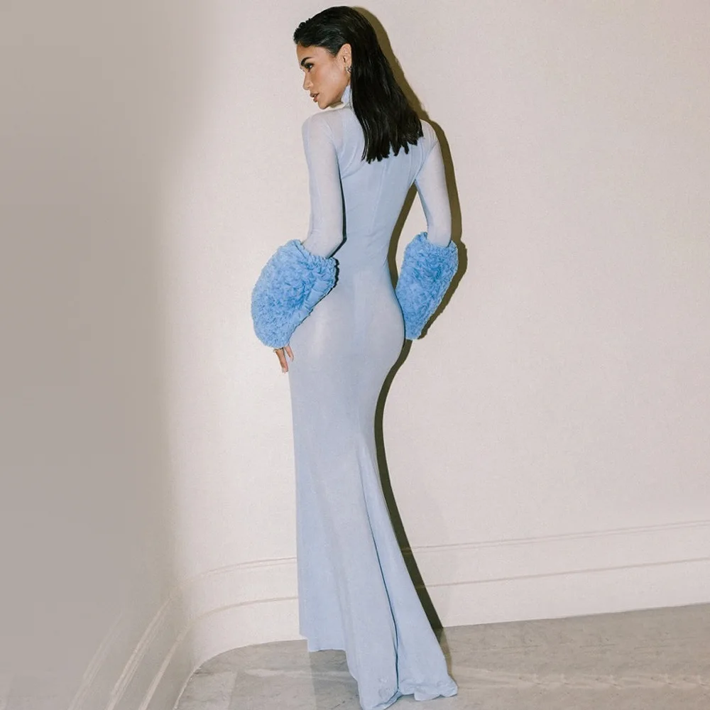 New dropshipping elegant long sleeve floor length dress for women
