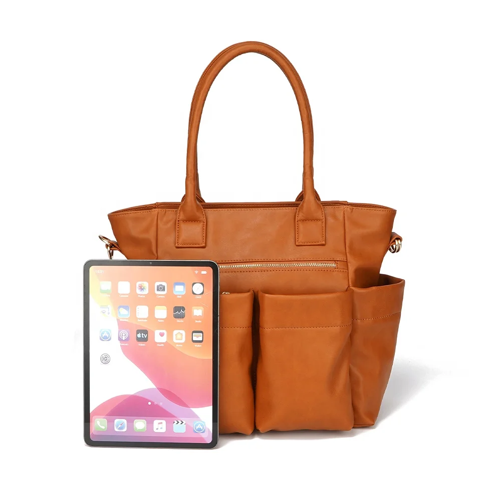 vegan leather diaper tote large capacity diaper bags for mom anti-tear baby bags with changing pad low MOQ nappy bags for baby