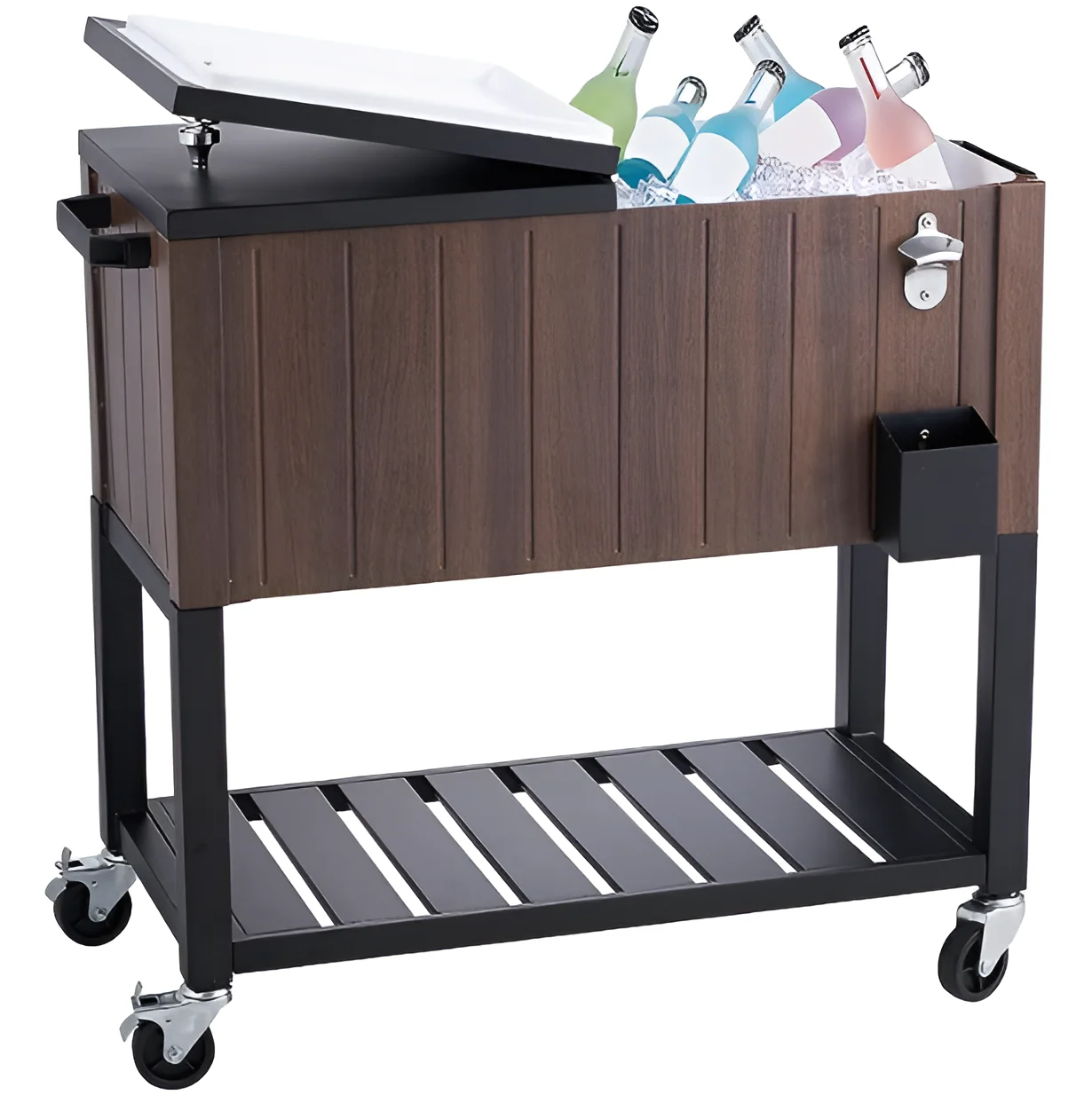Vintage Rolling Ice Chest Cooler Cart 80 Quart Roller Cooler Boxes Portable Bar Drink Cooler For Outdoor Party