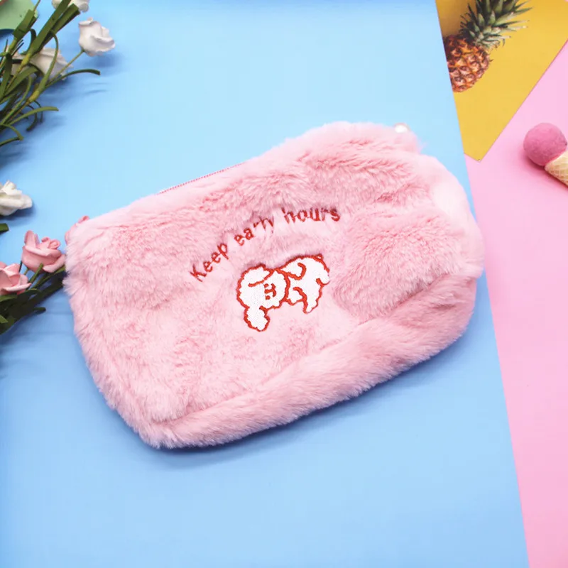 Large Capacity Girls Gift Korea Student School Pencil Case Girls Storage Bag Women Plush Cosmetic Bag Travel Makeup Bag