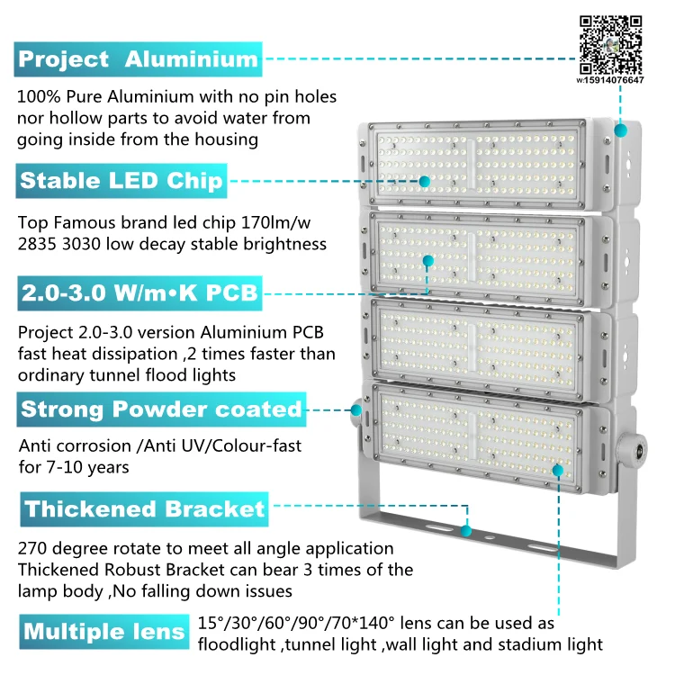 7 years warranty 500w 1000w module led flood light exterior 10kv 100000hrs life span no flicker  0-10v dimmable sosen driver EMC