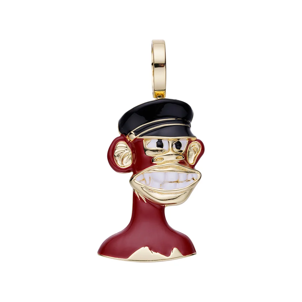 Creative Design Red Black White Zircon Enamel Smile Monkey Animal Different Style Trend Hallow Cage NFT Silver Pendant for men