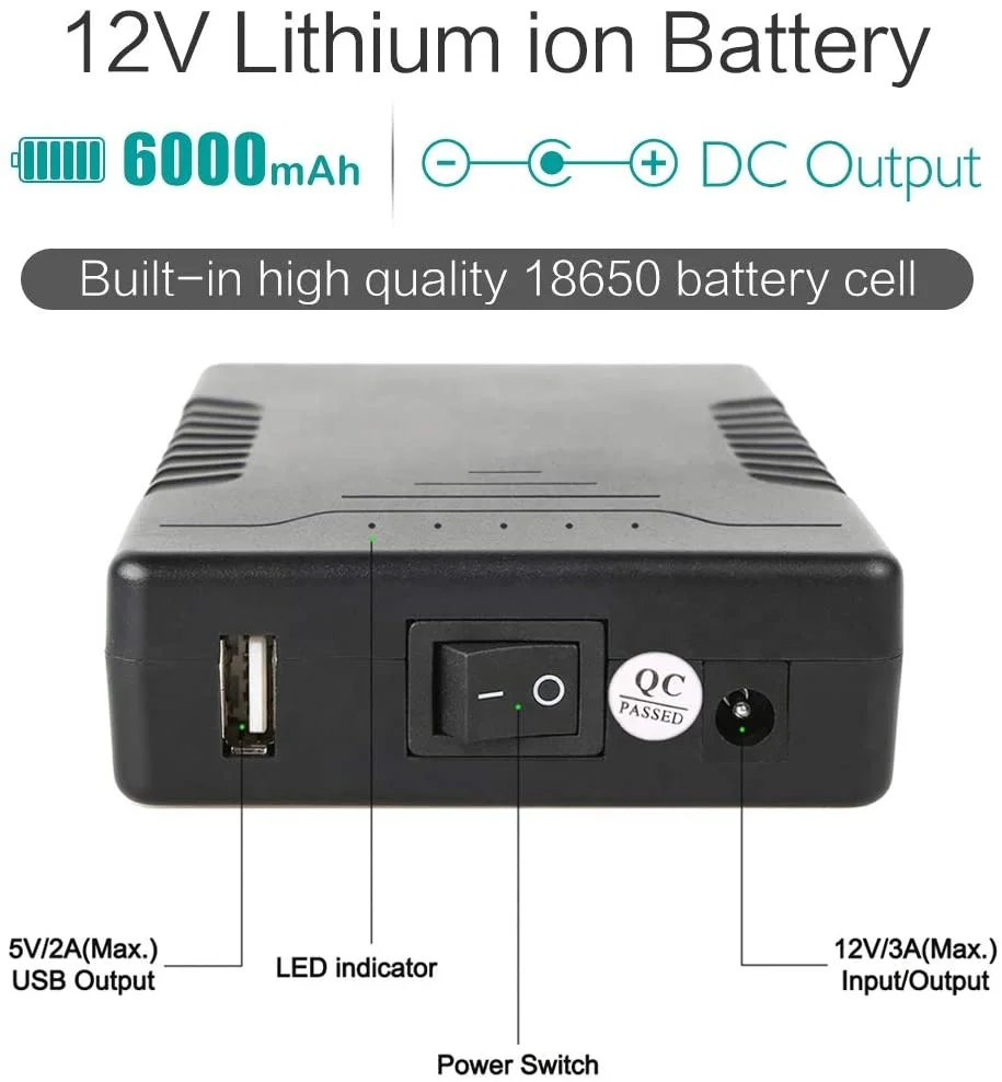 12V 6000mAh Lithium Ion Battery 5V 12000mAh Power Bank For Led Light