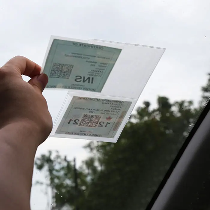 PET PVC Car Ticket Bag Car Parking Ticket Holder Self-Adhesive Insurance Car Tax Disc Holders In White Clear Disk license