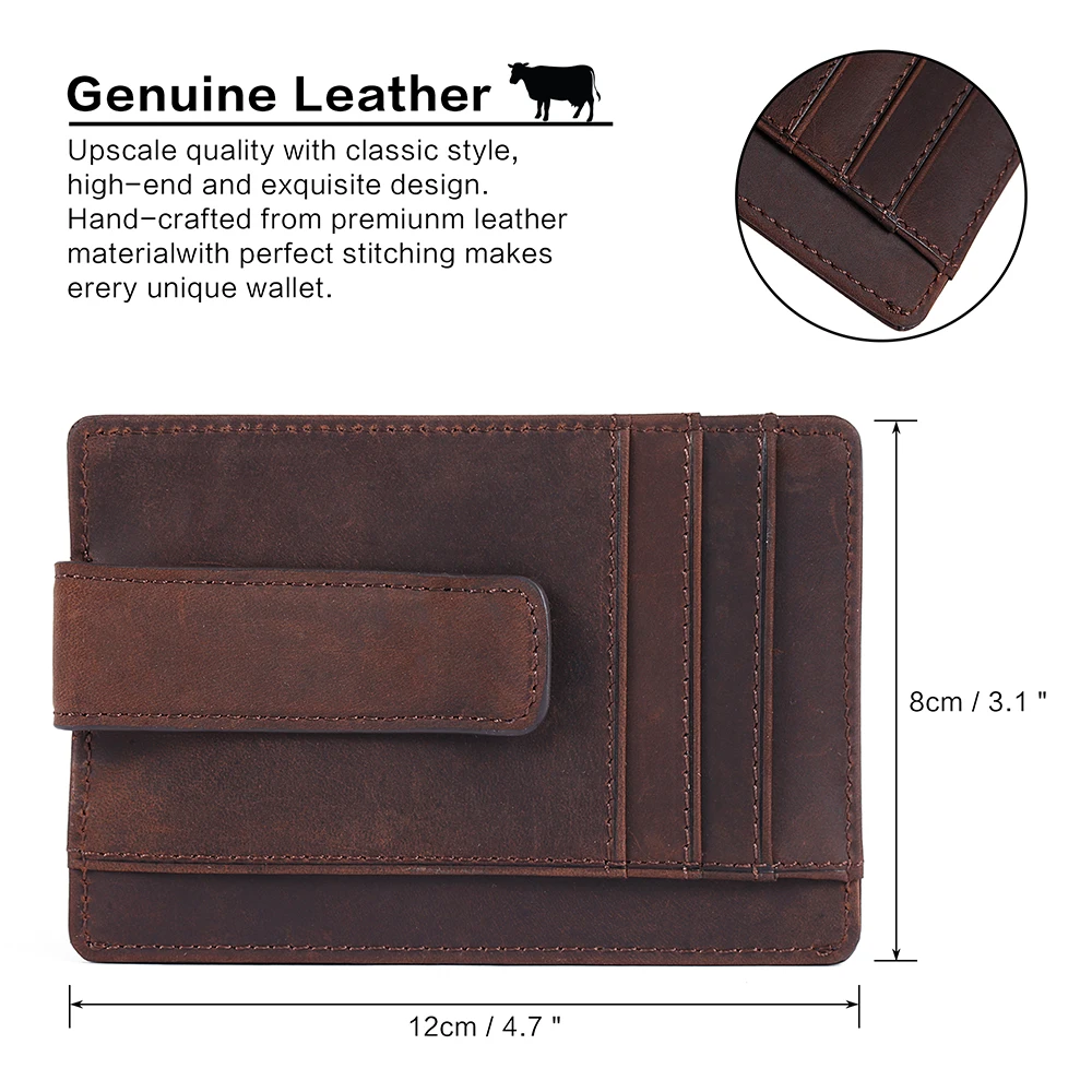 
Custom logo multi function wholesale luxury carbon fiber genuine leather men slim card holder wallet leather money clip for gift 