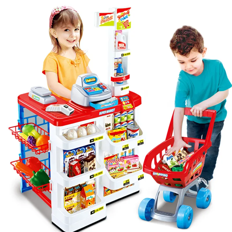 Simulation cashier counter shopping cart pretend other toys set tents house play home supermarket toy