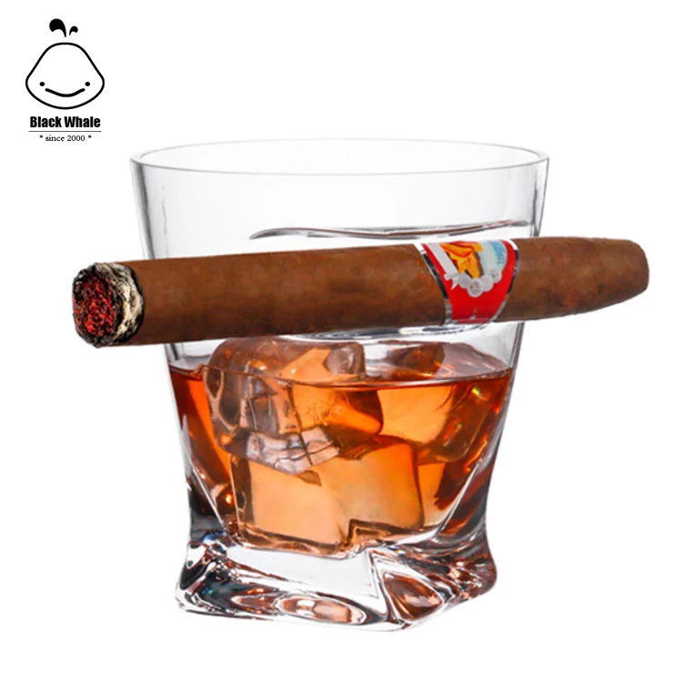 Factory Old Fashioned Whiskey Glasses with cigar holder 15oz 12oz Cigar Whiskey Glass cup