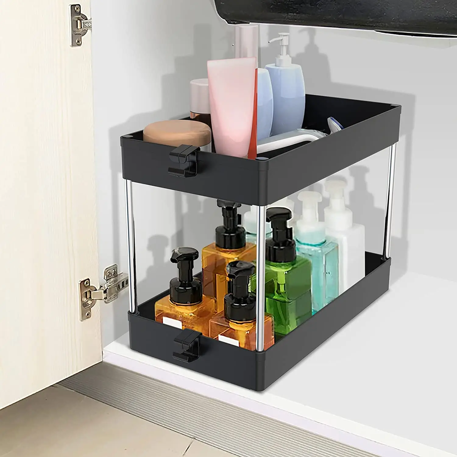  2 Tiers plastic Bathroom Kitchen Collection Basket cabinet Under Sink Shelf Organizer Rack Storage bathroom under sink