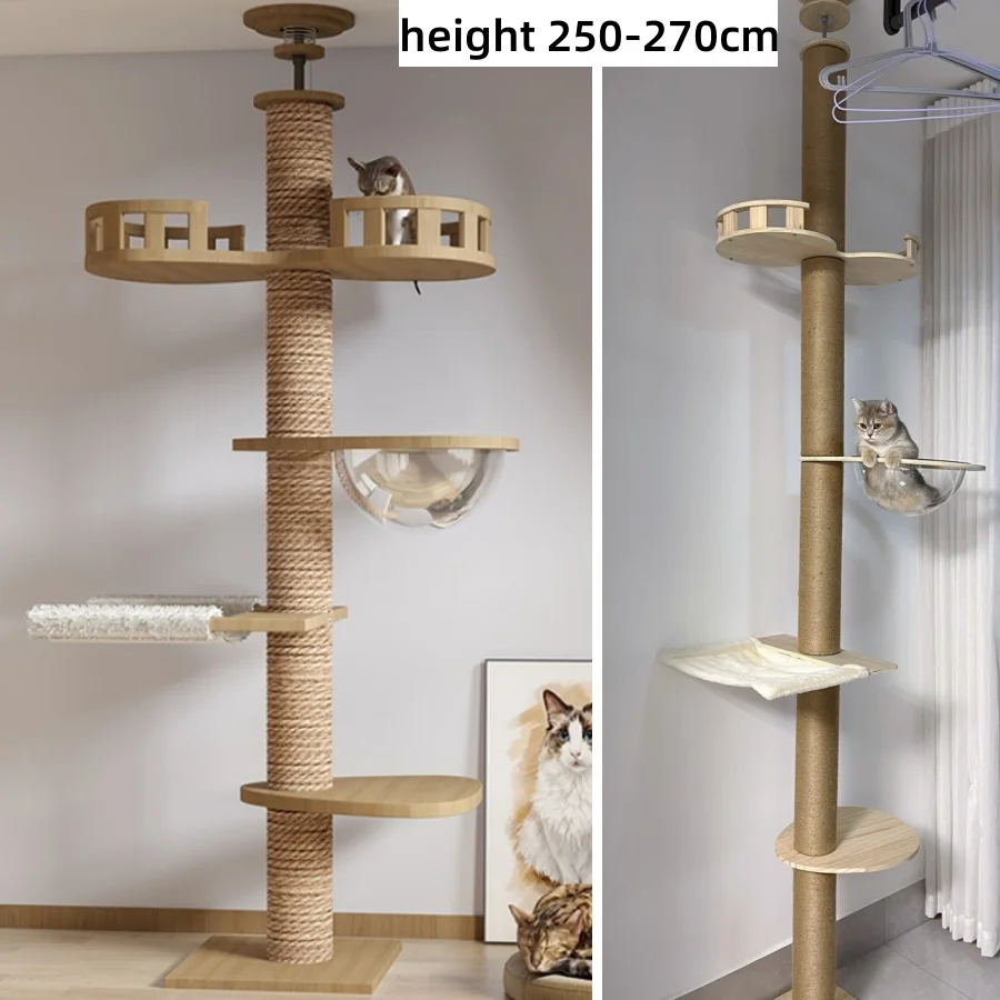 Adjustable cat climbing frame from floor to ceiling height wooden cat climbing frame sisal cat scratching post hammock