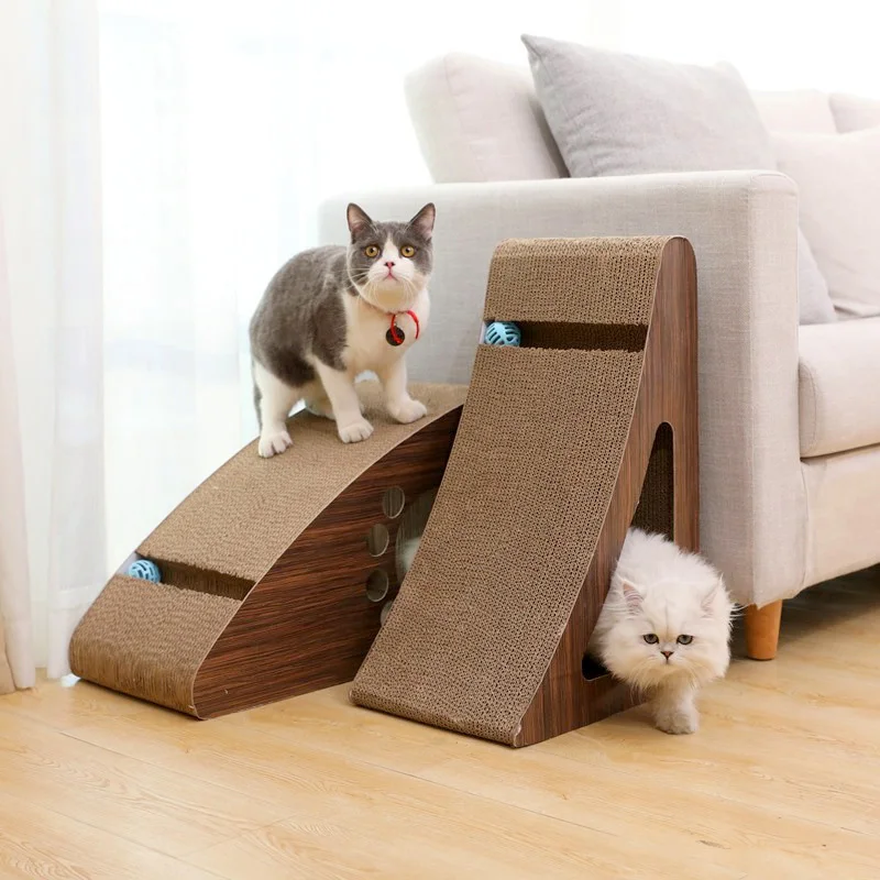 Manufacturer Interactive Toy Cat Tree House Climbing Post Corrugated Cardboard Triangle Wall Mounted Scratching Board