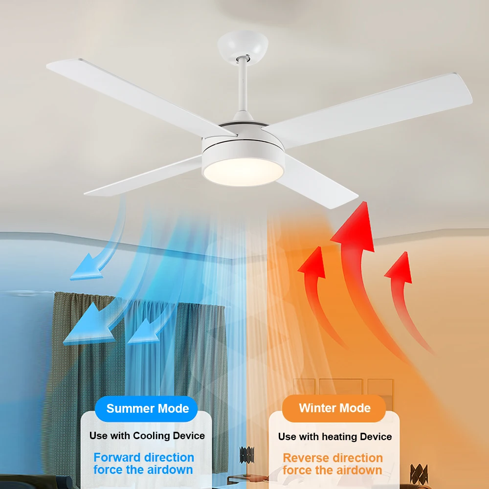 Modern premium commercial indoor 220v 52 inch white 4 plywood blades dc remote control ceiling fan with light