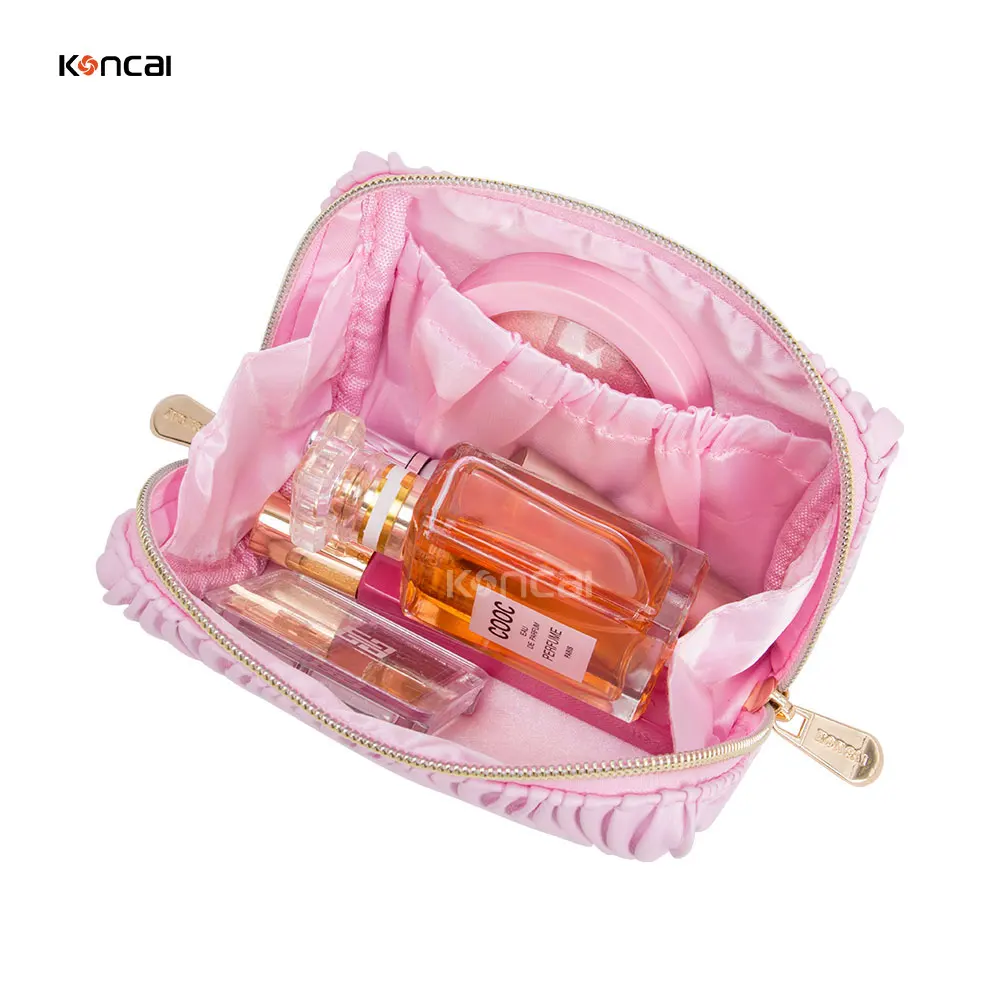 KONCAI leather cute bag cosmetic accessories women beauty purse travel vanity organizer small makeup pouch