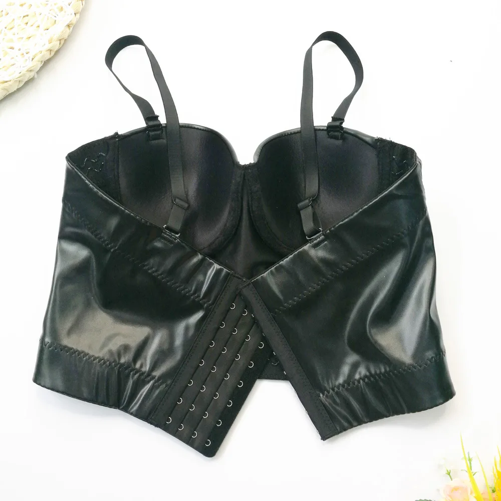 Corset de mujer tops Nanchang High Quality PU Leather Sheepskin Breastwear halter vest bra free beauty gather fishbone
