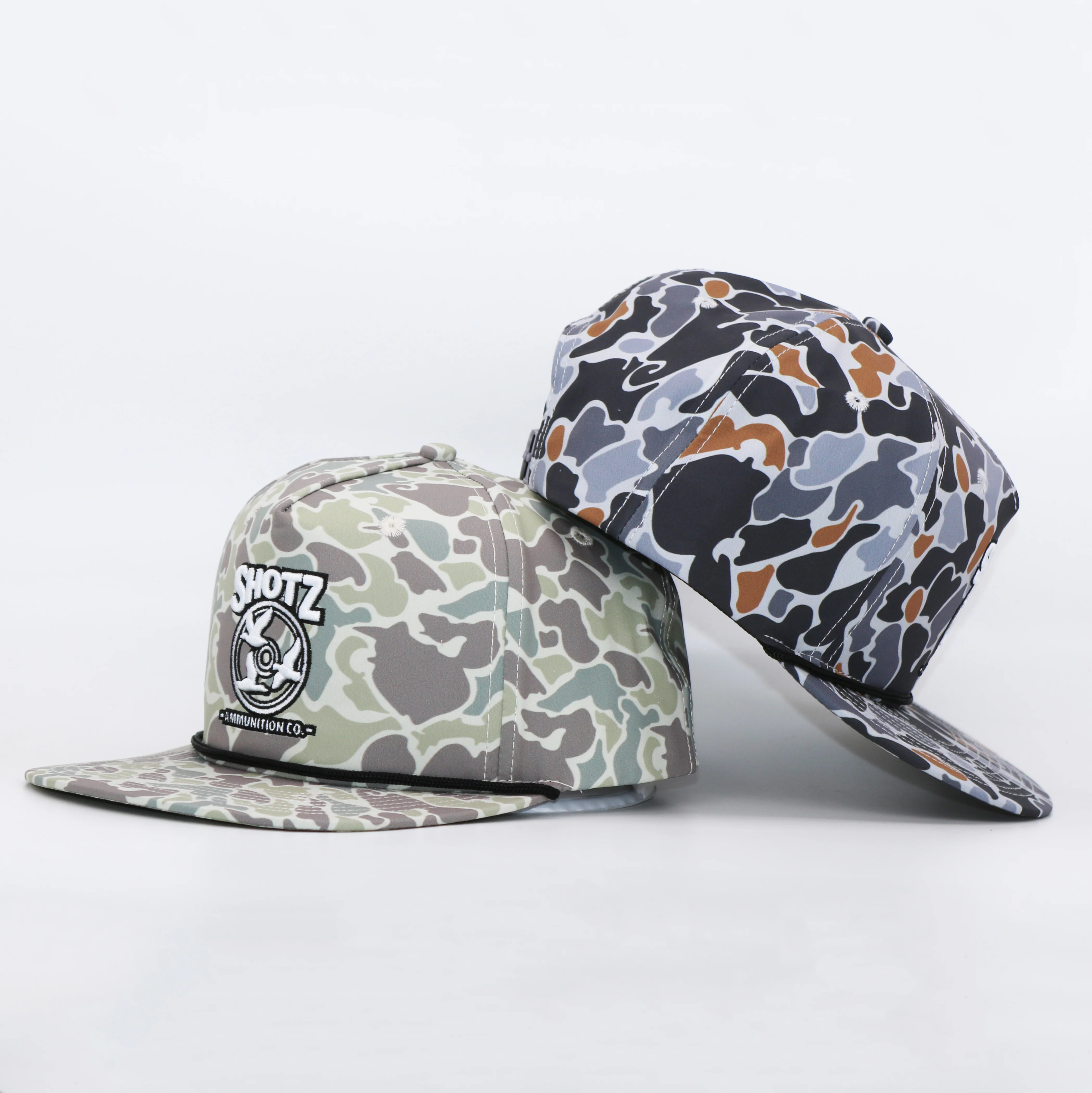 Design Your Own Embroidery Logo Flat Brim Unstructured 5 Panel Custom Camo Rope Snapback Hats Cap