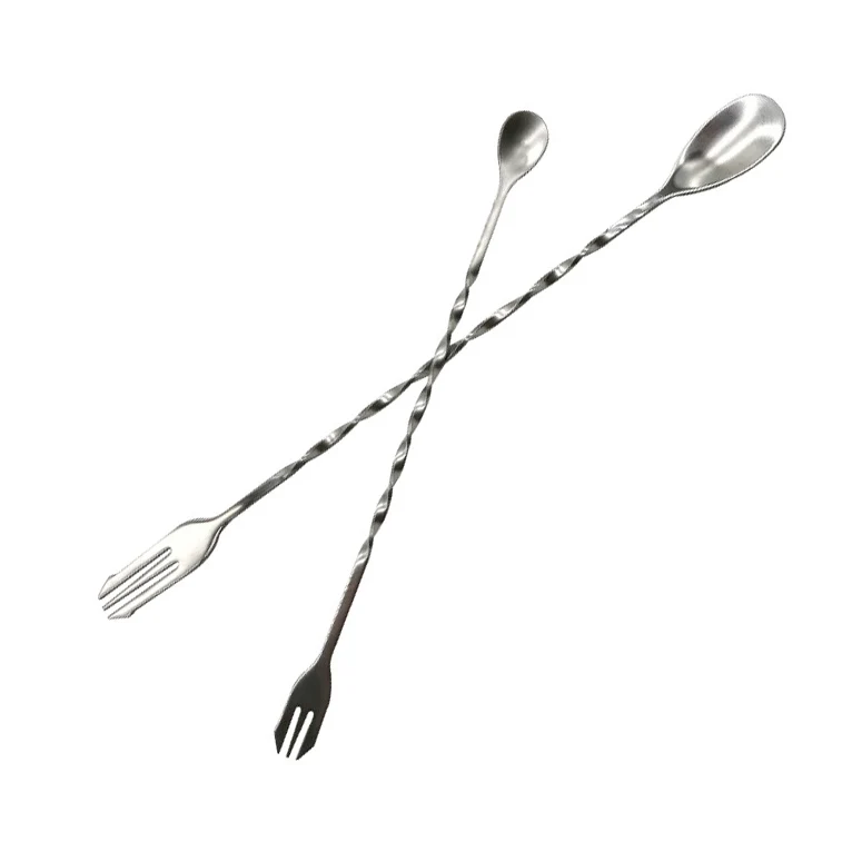 Ready to Ship stainless steel bar tool mixing spoon fork muddler swizzle standing stick cocktail stirrer