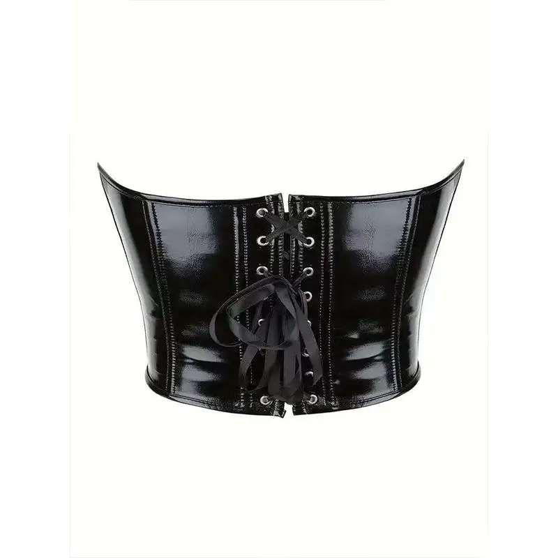 Heart Shaped Corset Pvc Imitation Shiny Leather Plastic Tight Waistband Pvc Leather Breast Support Sexy Women Corset