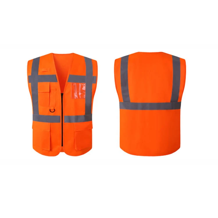 Wholesale EN ISO 20471 class 2 Fluorescent orange reflective safety waistcoat saftey vest with custom logo