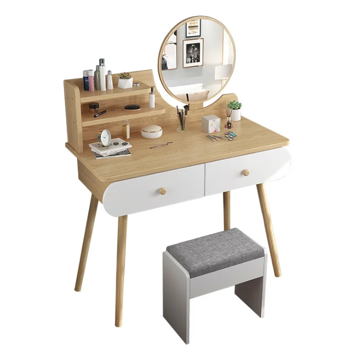 Vanity Set with Mirror, Makeup Vanity Dressing Table Table with Drawers, Padded Stool White