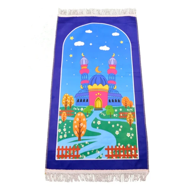 Custom design indoor outdoor kids prayer mat gift set anti slip printed islamic muslim prayer mat for kids