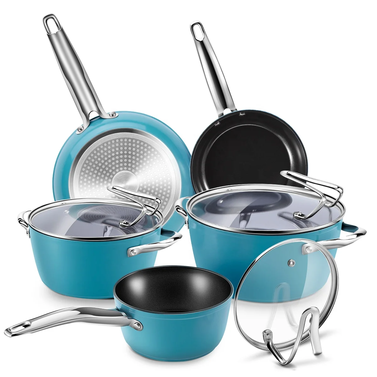 Non Stick Pots Cookware Set Cooking Dishwasher Safe Stock Stainless Steel Induction Cookware
