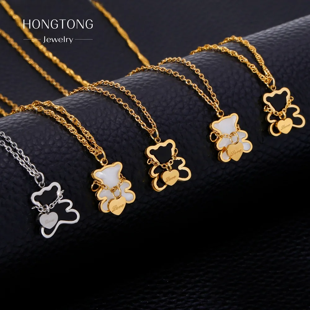 Hongtong Bear Heart Cute Delicate Stainless Steel Wholesale Fashion Women  Jewelry Pendant Necklaces