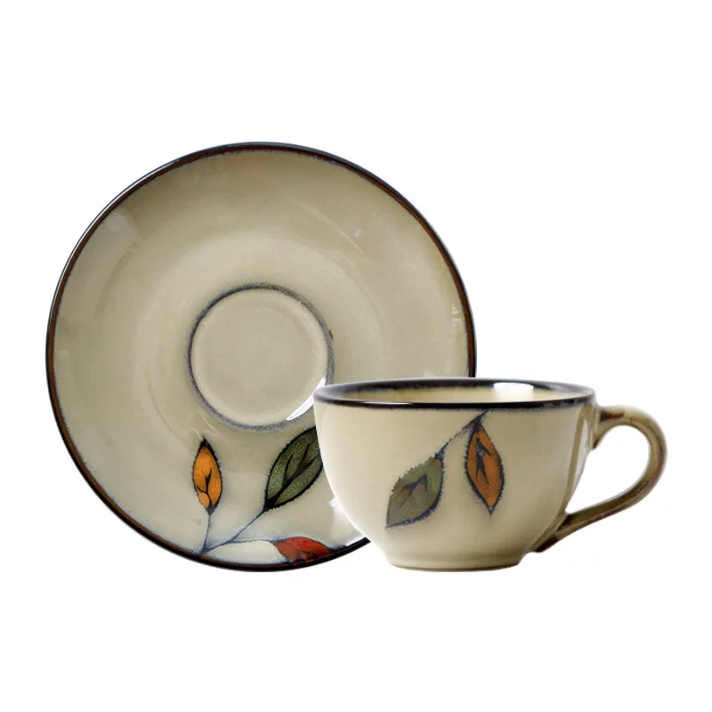 Hot Selling Customized Ceramic Stoneware Household Coffee Cup Set With Saucer & Hanging Ear