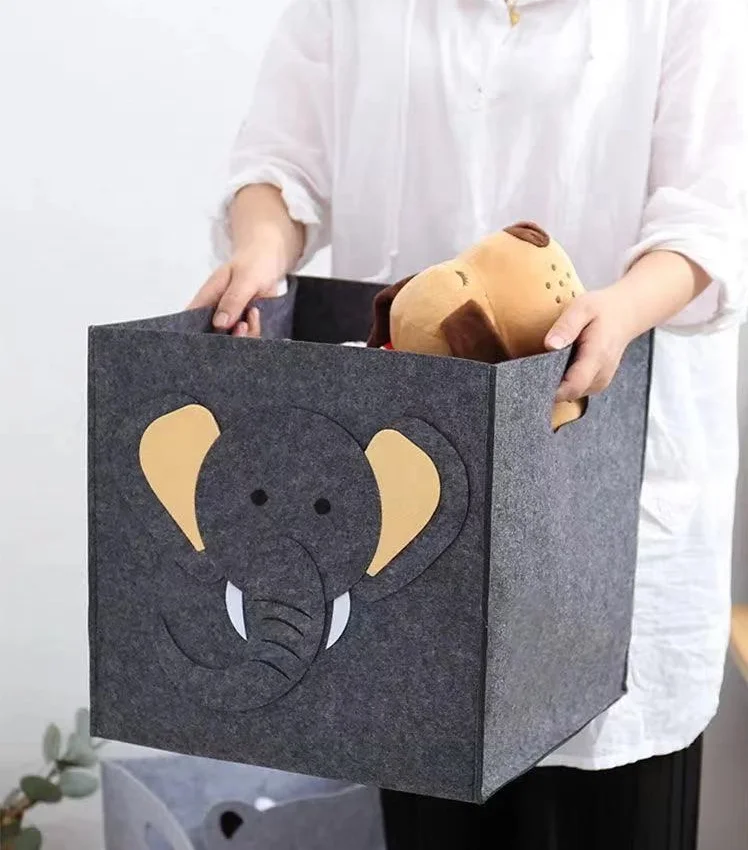 
 Custom Wholesale Felt Animal Cartoon Toys Storage Basket Sorting Box Lattice Cabinet Folding Square Storage Box  