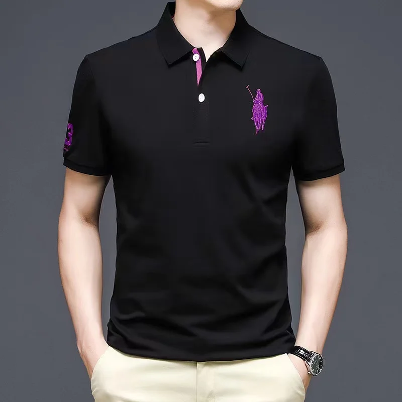 Turtleneck high quality short sleeve double mercerized cotton polo shirt various colors large size M-7XL t-shirt for men polo
