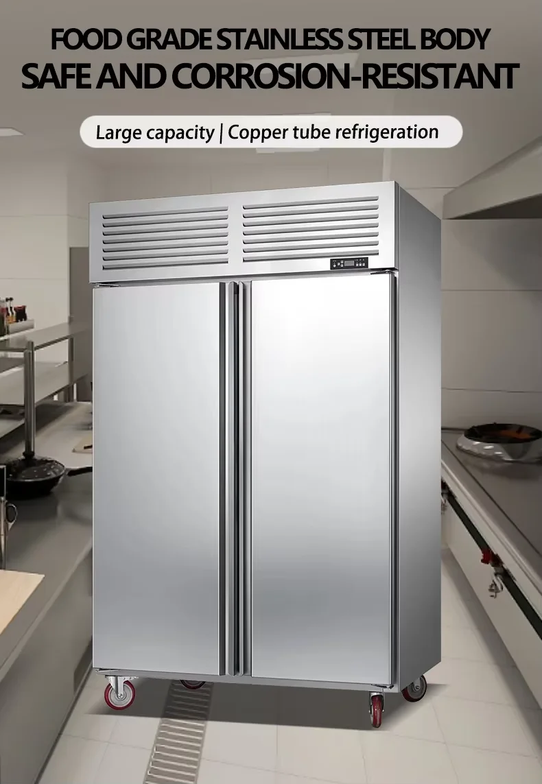 Double-Temperature 1000L Upright Freezer 304 Stainless Steel Commercial Upright Four Door Chiller Refrigerator