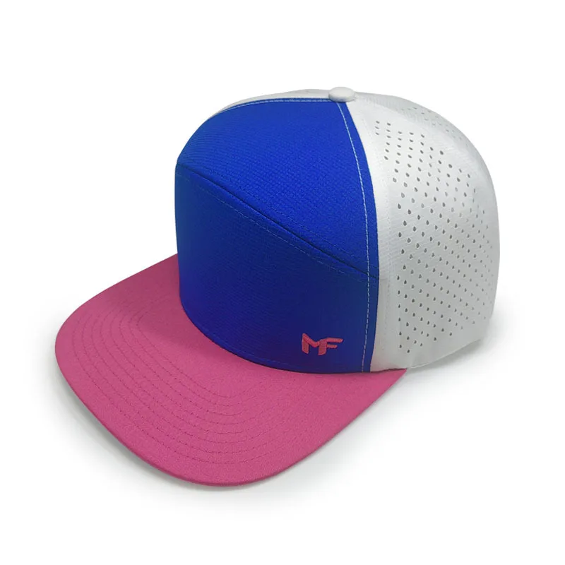 Custom Quality 7 Panel Flat Brim 3D Embroidery Logo Sport Snapback Cap,Water Resistant Laser Cut Hole Perforated Hat