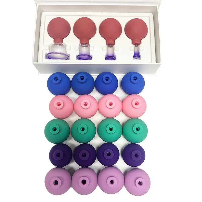 4 Glass Silicone Facial Suction Cups Face Massage Vacuum Suction Cupping Therapy Set