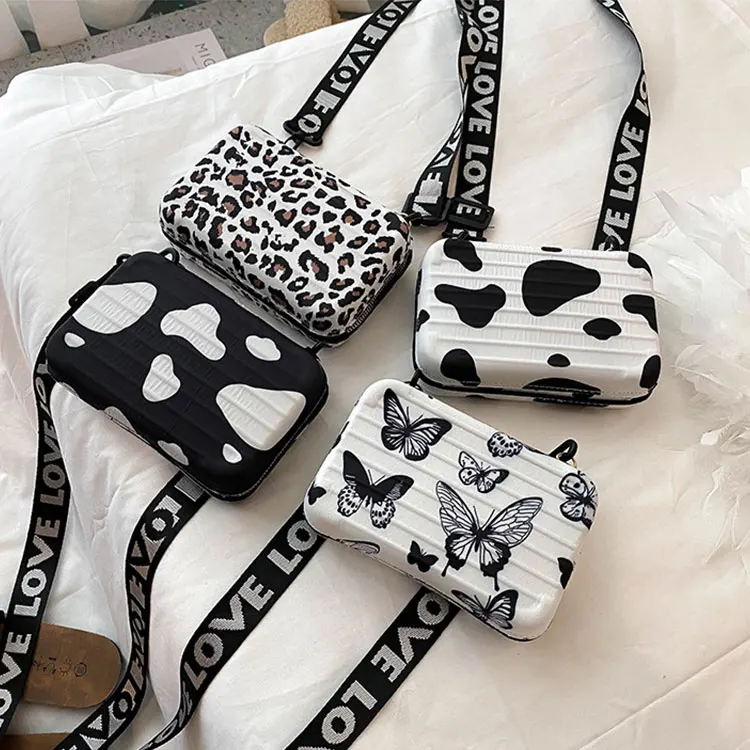 New Mini Hard Shell Ins Animal Printing Leopard Cows Butterfly Box Shoulder Messenger Bag Small Square Handbag