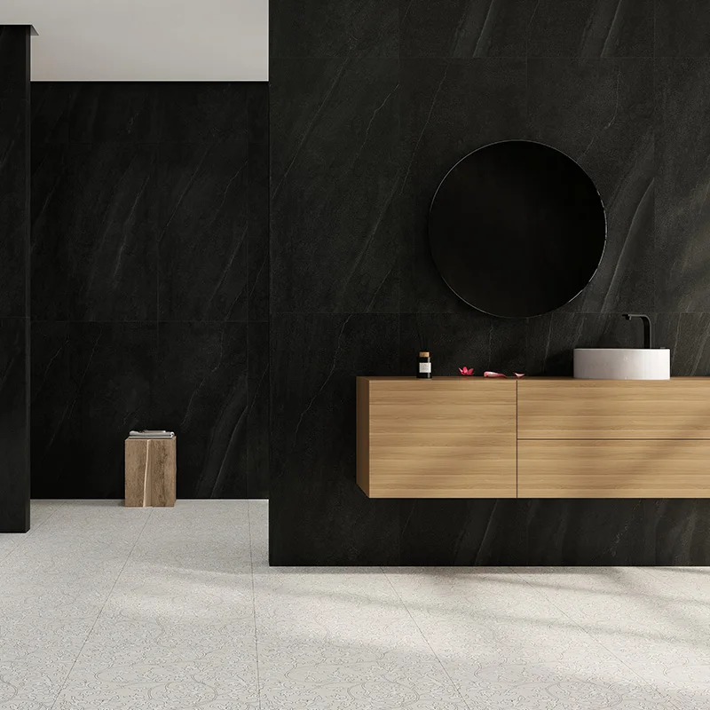 75X150cm Grey Black Glazed Bathroom Flooring Sandstone Porcelain Stone Cladding Wall Tiles