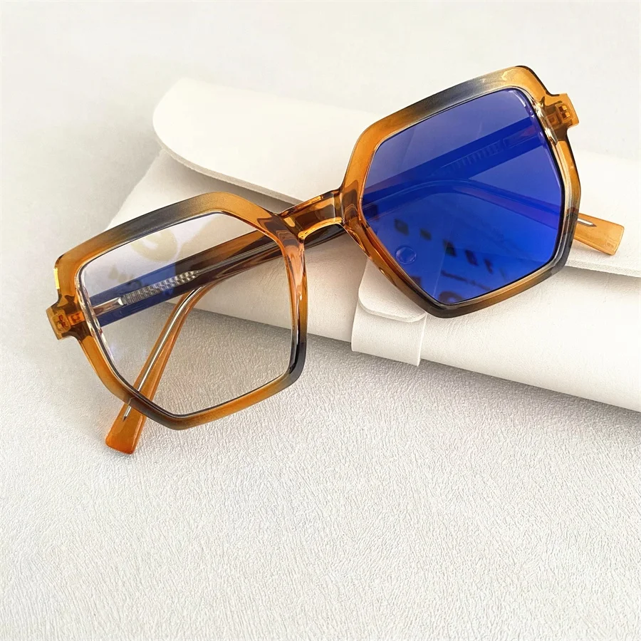 women TR90 spring hinge polygon over size lunett photogray antireflet original blue cut transition lenses glasses photochrom