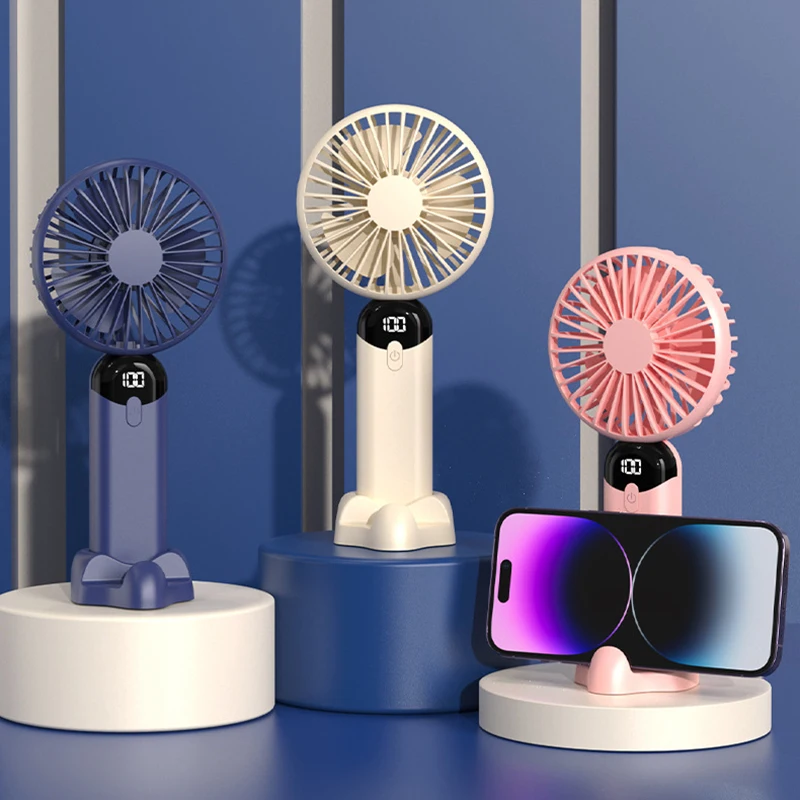 Portable Fan 6 Speeds Personal Fan With Base Digital Display Handheld Desk Fan For Outdoor Indoor