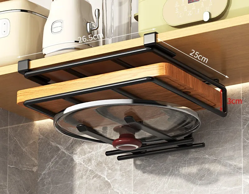 Kitchen Steell Racks Organizer Under Cabinet Hanging Hooks Storage Holder Rack for Cutting Board Pot Lid Paper Roll Cups