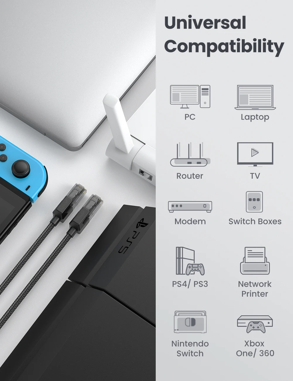 UGREEN Ethernet кабель CAT6 прочный нейлоновый Плетеный RJ45 для PS 4 ноутбуков маршрутизатор Gatos кошки 6 RJ 45