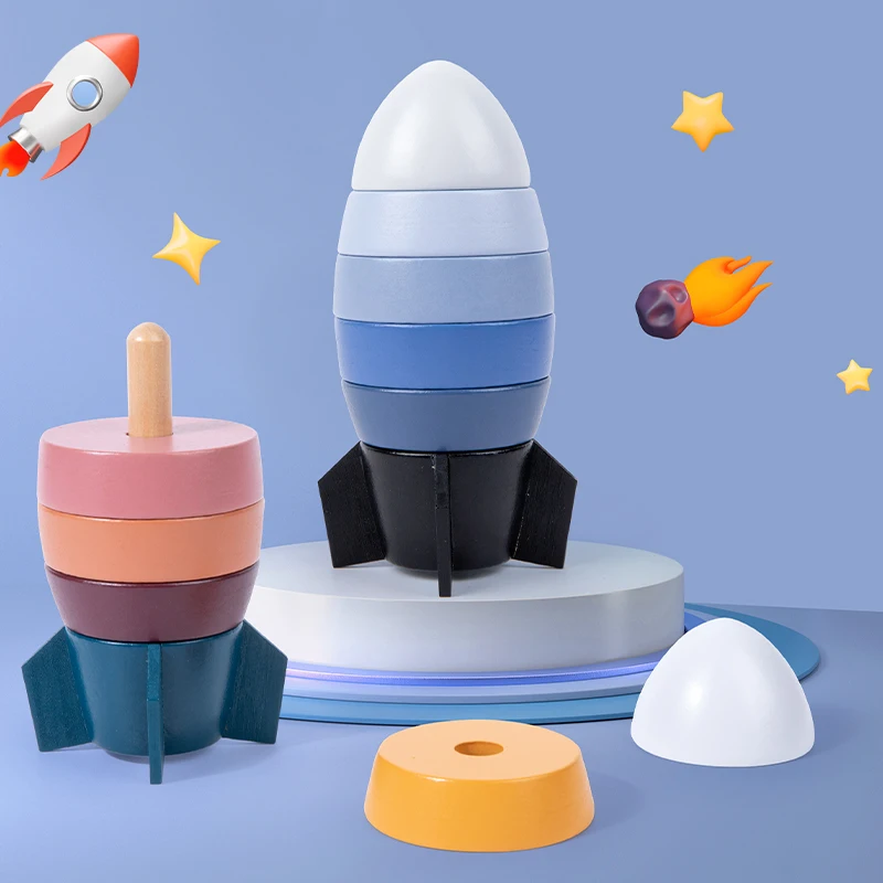 Игрушка-конструктор Монтессори цветная развивающая деревянная ракета разобранная игрушка для укладки обучающая игра подарок малыша