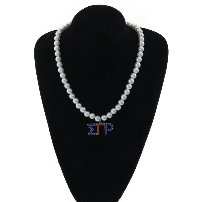 Greek  New Sorority Necklace Pearl And crystal rhinestones  sigma gamma rho Letters pearl Chain Necklace