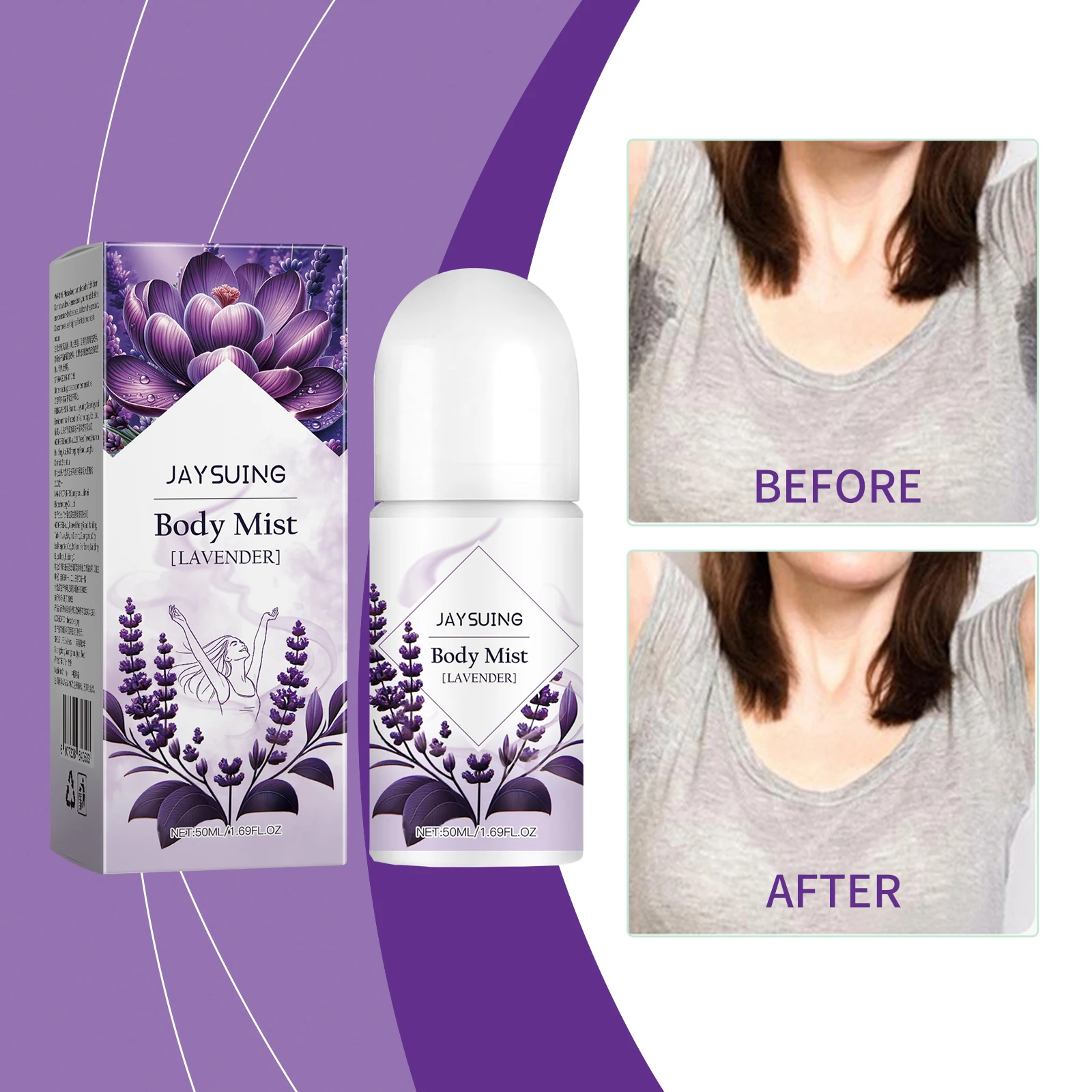 JAYSUING Armpit Deodorizer Portable Lavender Body Deodorizer Lavender Body Mist Best Selling Summer 12 Liquid Female 50ml 76g