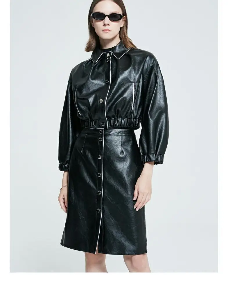 YRP011 Upmarket Chic Style PU Leather Cropped Bomber Jacket High-end Synthetic Leather Blouson