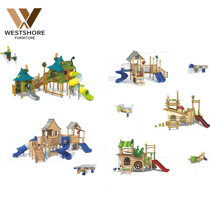 Park Customized Wooden Outdoor Playground With Slide Climbing Equipment Kindergarten Kids Wood Playground With Swing And Slide