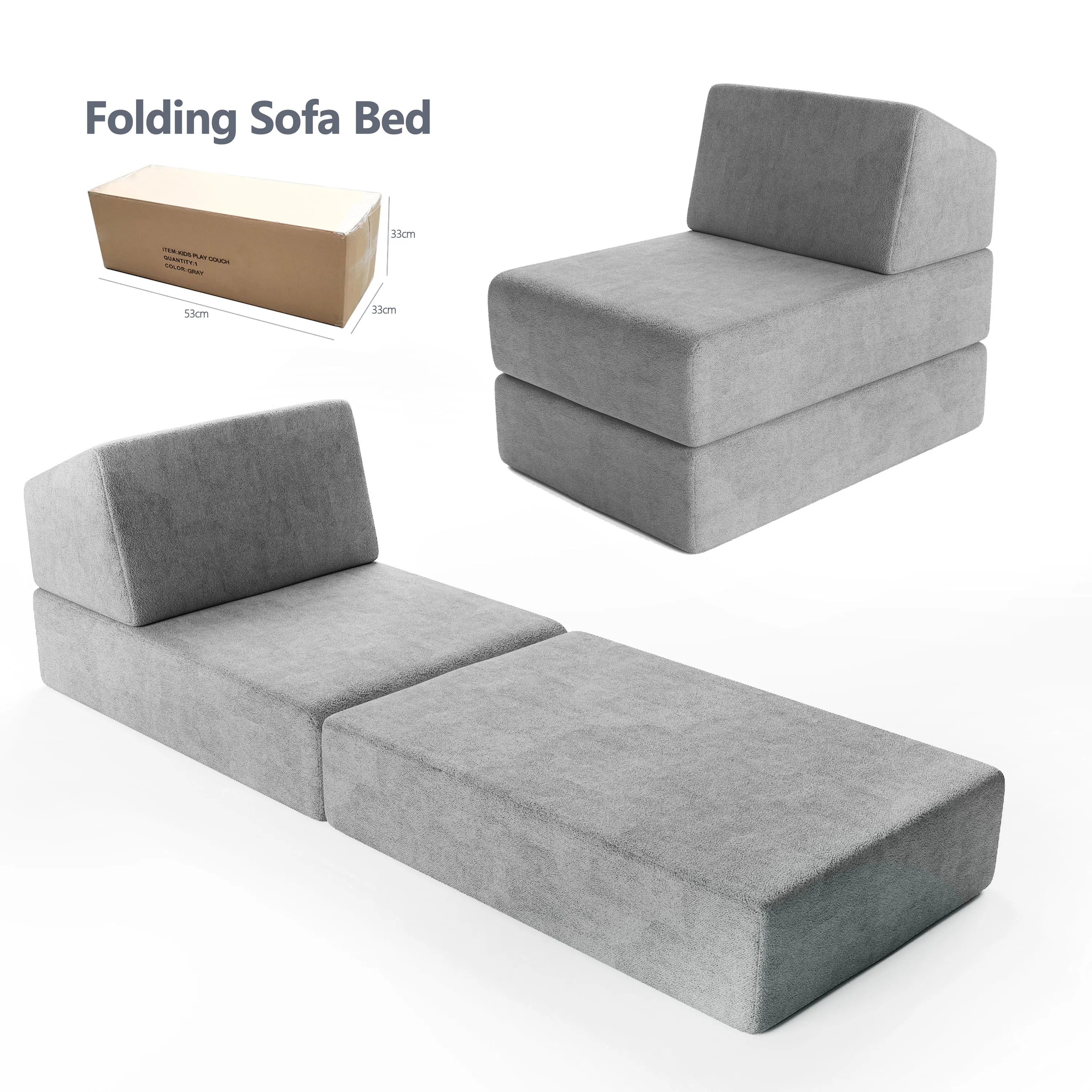 SAIEN 3 pcs Combination Sofa Gray Better Relaxation 25D Foam Tri-angle Folding Sofa Bed  Living Room Couch Set with Pillow